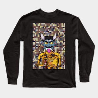 Majestic Golden RobotMask NFT with IndianEye Color and GoldItem - Explore the Beauty of PixelGlyph Art Long Sleeve T-Shirt